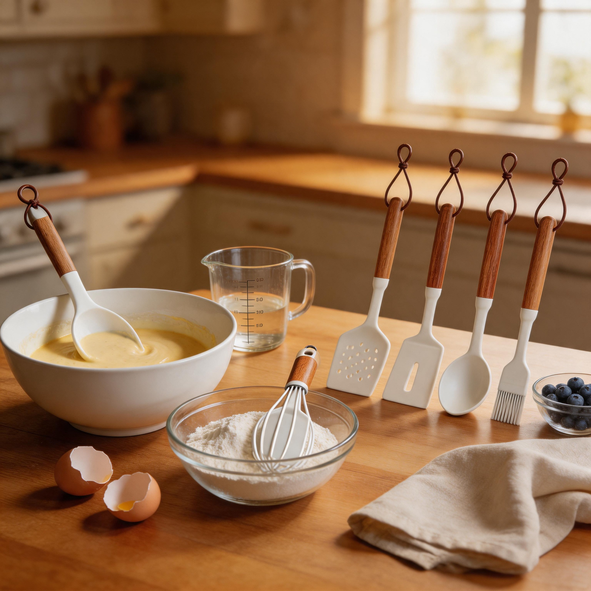 Wood Handle Silicone Cooking Utensils Set