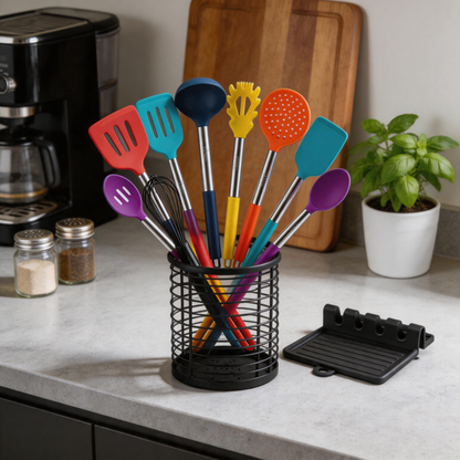 HOTEC 14-Piece Heat Resistant Silicone Kitchen Utensils Set