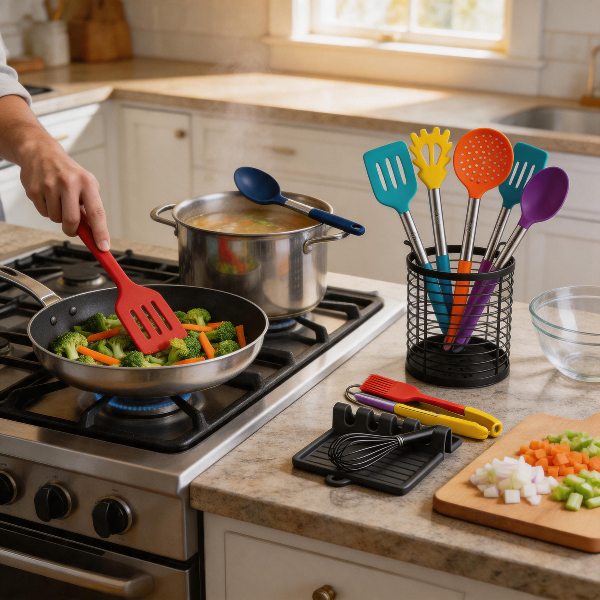 HOTEC 14-Piece Heat Resistant Silicone Kitchen Utensils Set