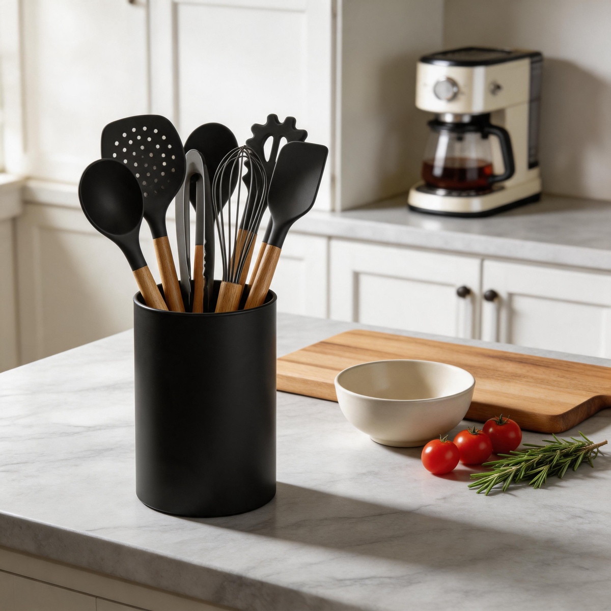 Silicone Kitchen Utensils Set With Wooden Handles