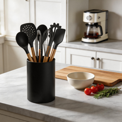 Silicone Kitchen Utensils Set With Wooden Handles