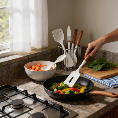 Wood Handle Silicone Cooking Utensils Set
